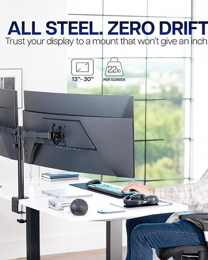 VIVO Dual Ultrawide Monitor Desk Mount, Heavy Duty Fully Adjustable Steel Stand, Holds 2 Computer Screens up to 38 inches and Max 10kg Each, Black, STAND-V038