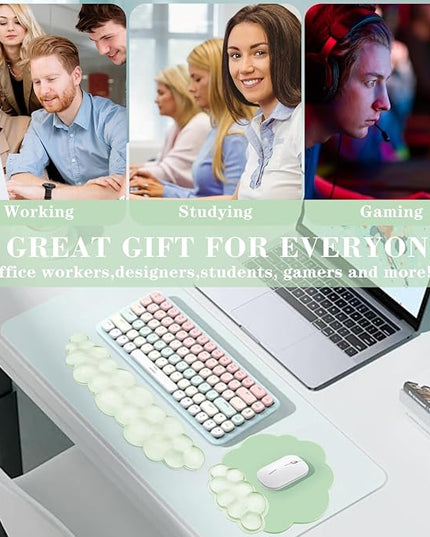 Gel Cloud Keyboard and Mouse Wrist Rest, Cute Wrist Support and Arm Support Rest for Typing Pain Relief，Suitable for Office/Computer/Laptop/Gaming Set-Green