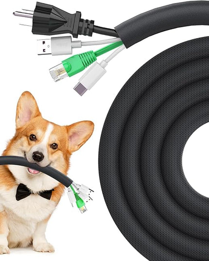 UOMTFAI Dog Cat Cord Protector 10ft - 1/2inch, Flexible Cable Sleeve for Easy Cord Management, Protects Cables from Pets Chewing, Ideal for USB, Power, Audio and Video Cords - Black