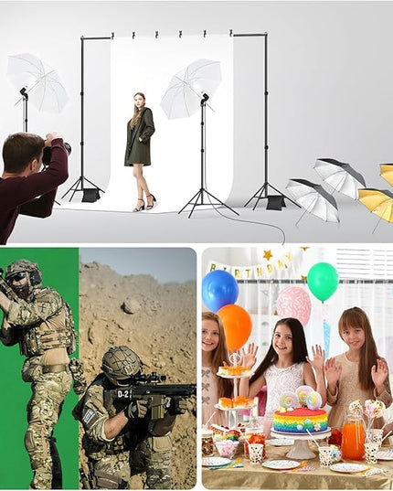 EMART 6.5x10ft Backdrop Support System, Professional Photography Lighting Kit with 45W CFL Blub, Umbrellas, 6x9ft Backdrop(White/Black/Green) for Photography Studio, Portrait, Video Shooting