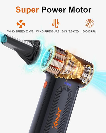 X117 Compressed Air Duster-150000RPM Super Power Snow Blower, 3-Gear Adjustable Mini Blower with Fast Charging, Electric Air Duster for Leaves,Snow,Computer, Keyboard, House, Outdoor,and Car