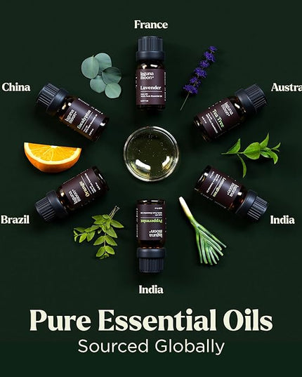 Lagunamoon Essential Oils Aromatherapy Set - 6 Oils for Diffusers, Home Care, Candle Making Scents, Fragrance, Humidifiers, Gifts - Peppermint, Tea Tree, Lavender, Eucalyptus, Orange (10mL)
