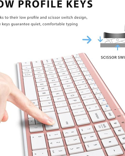 iClever BK10 Bluetooth Keyboard, Wireless Rechargeable Ultra-Slim Keyboard with Long Battery Life, Compatible with iOS, Android, Windows, Mac for iPad, Tablet, Laptop, PC, Phone (Rose Gold)