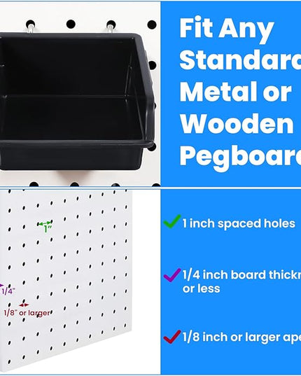 20 Pack Pegboard Bins With Metal Hooks, Black Pegboard Storage Bins, Pegboard Containers For Peg Board Organizing Accessories, Peg Board Organizer Bins For Garage, Workshop, Craft Room, Tool Shed
