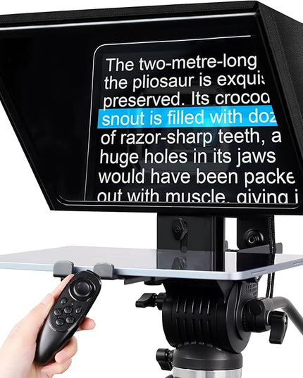i2/12-inch professional teleprompter, tempered optical glass, all-metal structure, equipped with remote control and dedicated app, compatible with a wide range of devices