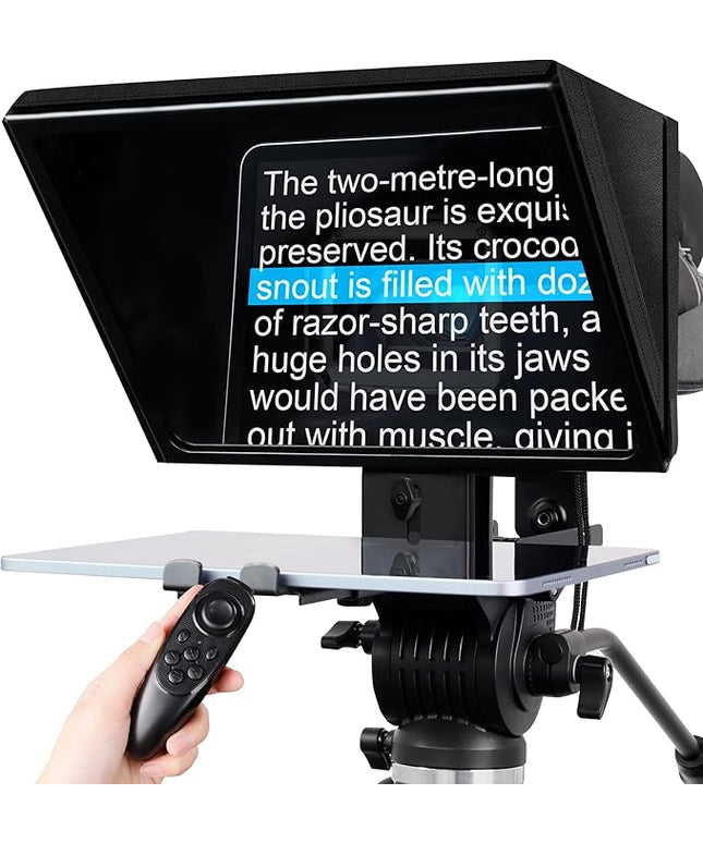 i2/12-inch professional teleprompter, tempered optical glass, all-metal structure, equipped with remote control and dedicated app, compatible with a wide range of devices