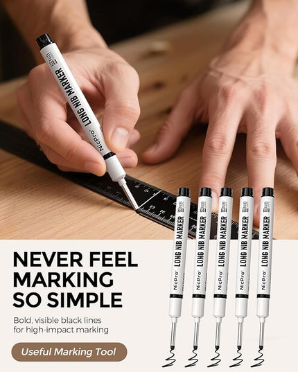 Nicpro 72 PCS Long Nib Marker Pens, 20mm Black Deep Hole Markers Bulk, Quick Dry & Waterproof Construction Marker, Long Head Mark Pens for Metal Steel Tile Glass Carpenter Marking Tool for Woodworking