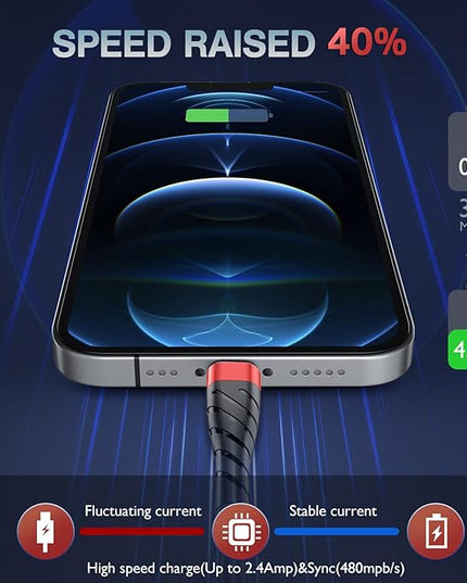 OIITH Apple MFi Certified iPhone Charger Cable 3 Pack 6 Ft, Long Lightning Charging Cord, Fast 2.4A iPhone USB Cord Compatible with iPhone12/11/XS/Max/XR/X/8/8P/7P/6