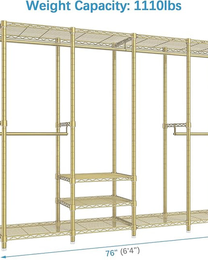 VIPEK V40 Wire Garment Rack Heavy Duty Clothes Racks for Hanging Clothes, Multi-Functional Metal Clothing Racks Bedroom Freestanding Wardrobe Closet Rack, 76" Lx15.7 Wx76.4 H, Max Load 1110lbs, Gold