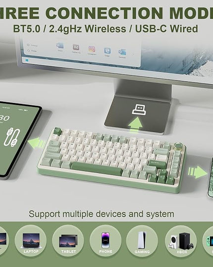 YUNZII B75 PRO Wireless Mechanical Keyboard,75% Layout with Knob,Hot Swap Gasket Structure,Creamy Pre-lubed Switches,RGB Backlit,Bluetooth/Type-C/2.4G for Win/Mac (Matcha Green, Cocoa Cream V2 Switch)