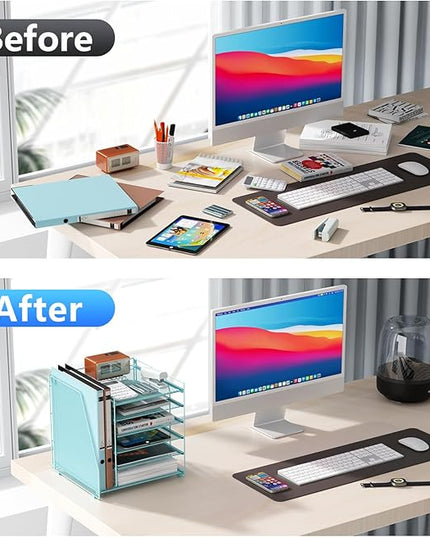 gianotter 6-Tier Paper Organizer With Magazine Holder, Desk Organizers and Accessories, Desk Accessories & Workspace Organizers, File Organizer for Office Supplies Storag (Blue, 6-Tier)