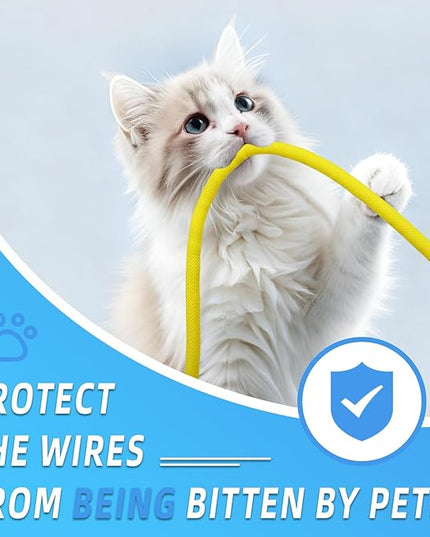 Automotive Wire Loom Tubing, Split Braided Cord Protectors from Pets No Chew, Flexible Cable Sleeve Cable Management for TV/Computer/Electric Wires (Yellow, 1/2"-25ft)