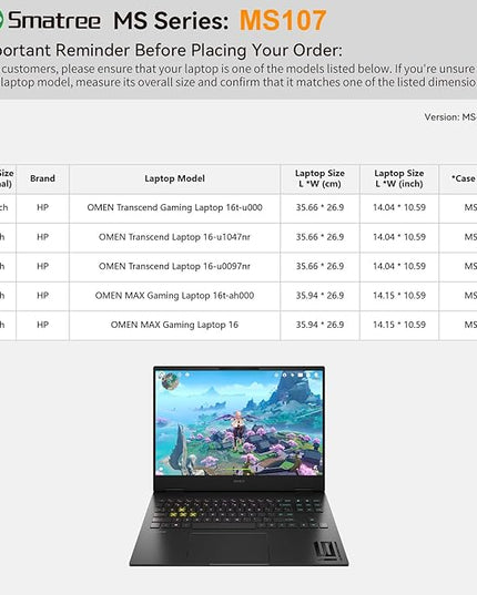 Smatree MS107 Hard EVA Protective Sleeve Case with Stand Compatible for 16 inch HP OMEN MAX Gaming Laptop 16t/16, for 16inch OMEN Transcend Laptop16, for 16.1inch OMENTranscend Gaming Laptop16t