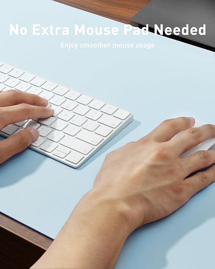 Aothia Leather Desk Pad Protector, Office Desk Mat, Large Mouse Pad, Non-Slip PU Leather Desk Blotter, Laptop Desk Pad, Waterproof Desk Writing Pad for Office and Home (48"x17", Baby Blue)