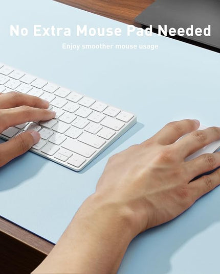 Aothia Leather Desk Pad Protector, Mouse Pad, Office Desk Mat, Non-Slip PU Leather Desk Blotter, Laptop Desk Pad, Waterproof Desk Writing Pad for Office and Home (36" x 17", Baby Blue)