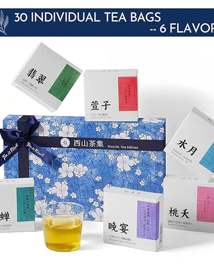Rinatea Tea Gift Set - West Mt. Tea Selection-Tea Bag Sampler Variety Pack - Includes 6 Rich Flavors, 30 Tea Bags - Natural Loose Leaf Tea Sampler Gift Box for Tea Lovers