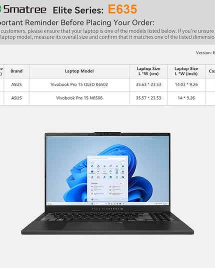 Smatree Laptop Sleeve for 15.6 inch ASUS Vivobook Pro 15 N6506/Pro 15 OLED K6502, Protective Slim Laptop Case with Accessory Pocket, YKK Zipper(E635)