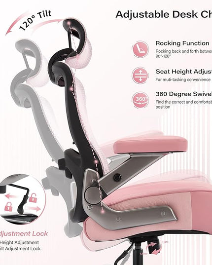 600lbs Big and Tall Office Chair- Heavy Duty Executive Computer Chair with 3D Flip Arms Large Wheels, Ergonomic Mesh High Back Desk Chair, Extra Wide Seat Adjustable Lumbar Support&Headrest