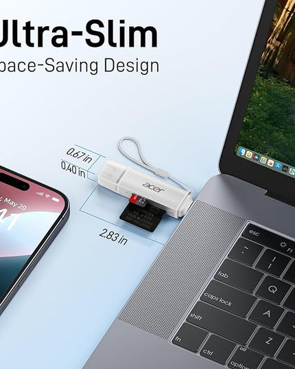 acer SD Card Reader USB C, Dual Slots USB 3.0 Type C to Micro SD Card Adapter, Memory Card Reader for MicroSD, SDHC, SDXC, Compatible with Laptop, PC, iPhone16/15, MacBook, iPad Pro, Android-Silver