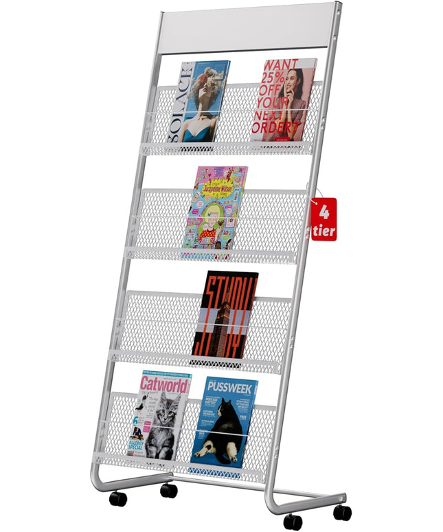 Yinghao Floor-Standing Magazine Rack, 4-Layer Iron Newspaper Rack, Suitable for the Display of Brochures or Documents in Exhibitions, Shopping Malls, Hospitals, Offices