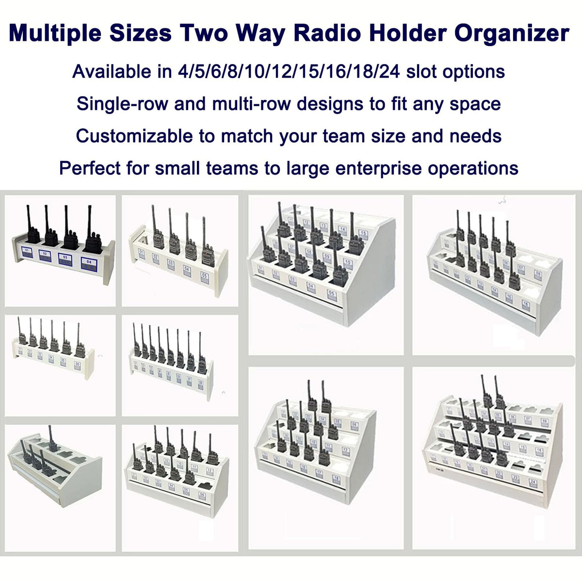 Walkie Talkie Holder Two Way Radio Bracket, Heavy Duty Steel Wood Two Way Radio Rack, Desktop Walkie Talkie Charging Station with Hidden Cable Management, Radio Organizer Stand
