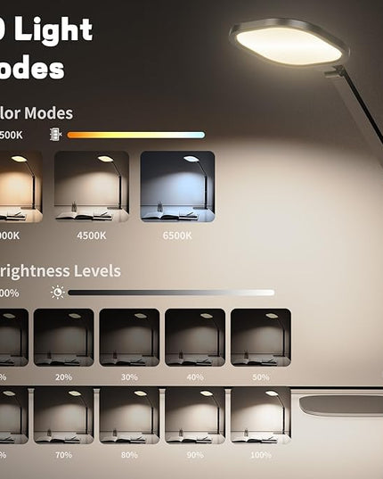 LED Desk Lamp for Home Office, Eye-Caring Modern Desk Light, 3 Color Temperature 10 Brightness Computer Light, Dimmable Desk Light with Memory & Timer Func, Metal Swing Arm Table Lamp