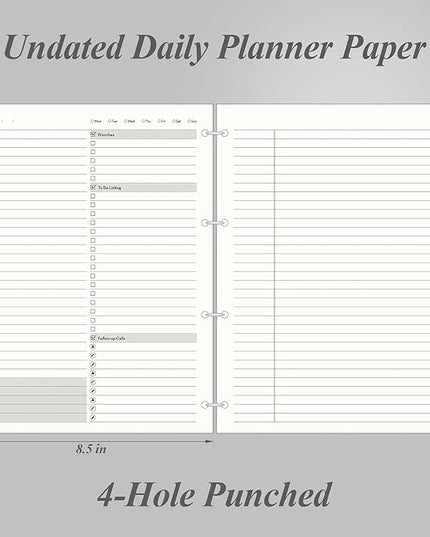 [EMSHOI Daily Planner Refill 8.5" X 11.5", 80 Sheets, 160 Pages Ring Binder Planner Inserts, Thick Cream Color Refill Paper, 100 GSM Loose Leaf, Paper Refills with Gift Box]