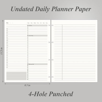 [EMSHOI Daily Planner Refill 8.5" X 11.5", 80 Sheets, 160 Pages Ring Binder Planner Inserts, Thick Cream Color Refill Paper, 100 GSM Loose Leaf, Paper Refills with Gift Box]