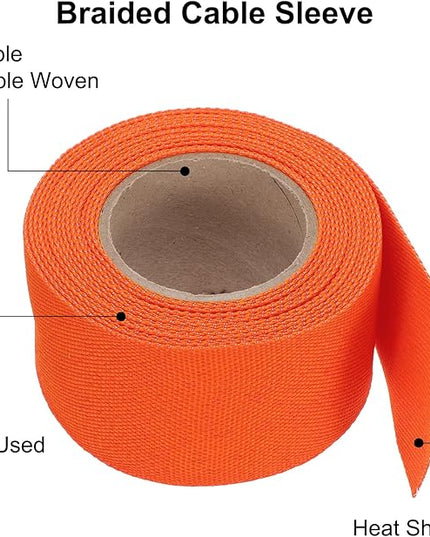 MECCANIXITY Braided Cable Sleeves Heat Shrinkable Fabric Sleeving, 1 9/16" 16ft Orange 2:1 Ratio Heat Shrinkable Cord Protector for Harness Cable, Network Cable Protection, Cable Management