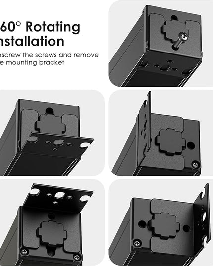 JUNNUJ 20 Amp Power Strip Surge Protector 4800J, Heavy Duty 8 Outlet Metal Multi Angle Mount, 20A Garage Power Strip Shop 6-20R T-Slot, 5-15P Plug 12 Gauge Extension Cord 10ft for Appliance