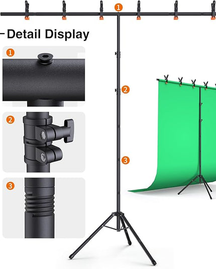 Portable T-Shape Backdrop Stand Support Kit 8x7.2ft, Adjustable Photography Green Screen Backdrop Stand for Parties, Photography Videography Studio (8×7.2Ft)
