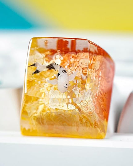 Kohaku Koi Artisan Keycap Yellow and Orange Ocean R1 SA Profile Custom Keycaps 1U ESC Handmade Gaming Resin Key Cap Cherry MX Switch Compatible Mechanical Keyboard Koi Lover Gift