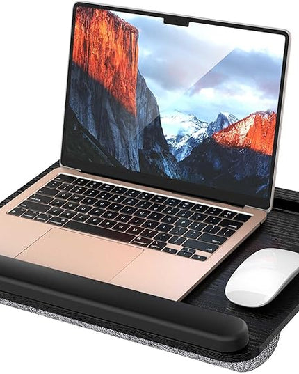 Besign LT08 Laptop Stand, Portable Lap Desk with Pillow Cushion, Fits up to 14 inch Laptop, with Anti-Slip Strip for Desk, Sofa & Bed, Black and Gray