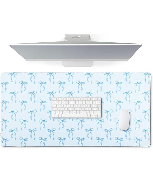 Large Blue Bows Mouse Pads Coquette Kawaii Mouse Pad 31.5 x 15.75 Inches Preppy Trendy Computer Desk Mat for Laptop with Non-Slip Rubber Base Mat Office Accessories Decor for Women