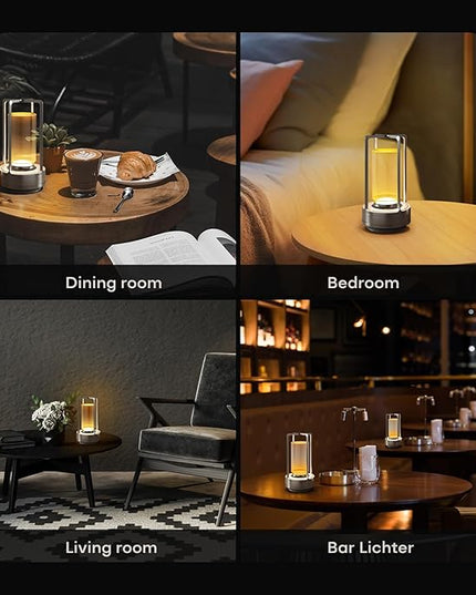 Portable Metal Table Lamp for Indoor/Outdoor ,Rechargeable Cordless LED Lamp, 3-Colour Infinitely Dimming Battery Powered Small Desk Lamp, Restaurant/Bedroom/Bar/Coffee/Camping Light (Sliver Set of 2)