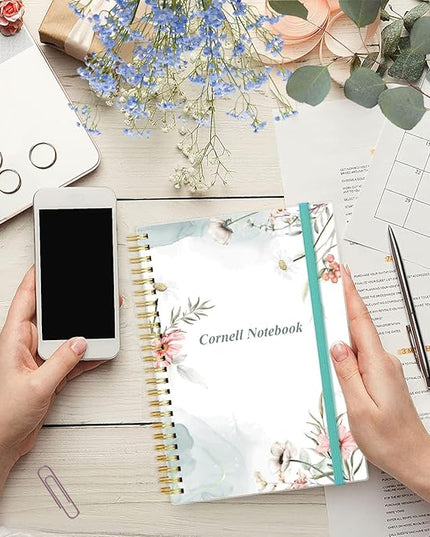 Yaridar A5 Cornell Notes Notebook - College Spiral Cornell Notebooks for Note Taking, Subject College Ruled Steno Pads for Office/School/Home, 5.8" x 8.5", Pink Flower