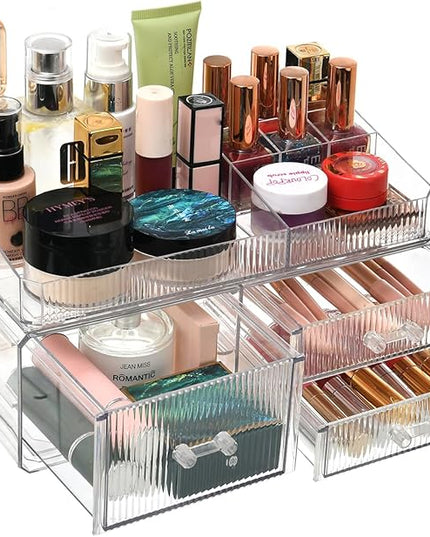 ZHIAI stackable storage drawer, cosmetics storage box, cosmetics and beauty product storage organizer, suitable for makeup room, bathroom, storage room