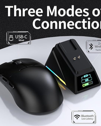 AJAZZ AJ159 APEX Wireless Gaming Mouse 2.4G Wired BT|RGB Magnetic Screen Charging Dock|Lightweight|42K Optical Tracking|400mAh Battery |PAW3950APEX Sensor.