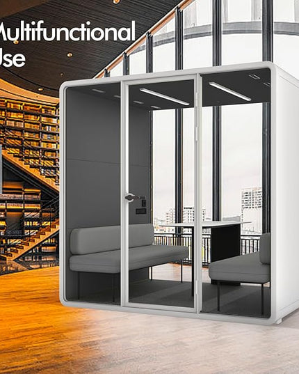Soundproof Office Pod Booth, Quiet Meeting Pod with Acoustic Panels, Sound Proof Room with Desk, Portable Removable Working Booth for Private Phone Calling, Study, 4 People L Size H92in W91in D70in