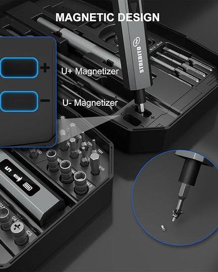 STREBITO Mini Electric Screwdriver Upgraded 155 in 1 Electric Precision Screwdriver Set with 140 S2 Steel Magnetic Bits, 5 Torque Settings, Electronics Repair Tool Kit for Computer, PC, Laptop, Phone