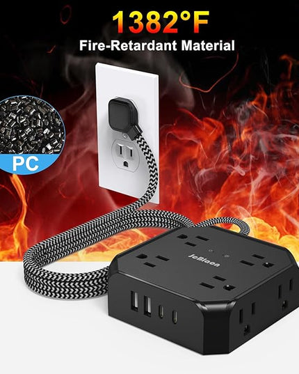 Surge Protector Power Strip-15 Ft Flat Plug Extension Cord with 8 Widely Outlets and 4 USB Ports(2 USB C) Multi Plug Outlet Extender for Office, School, Travel and Dorm Room Essentials-Black