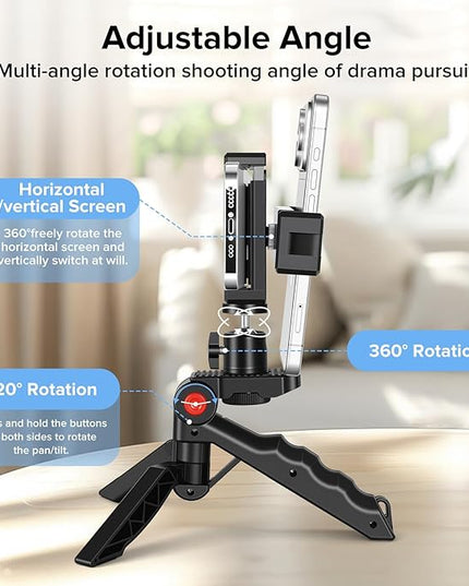 Teleprompter Kit for iPhone & Android (with Tripod), Double Phone Holder for Video Recording, Easy Storage and Transport for Vlogging, YouTube, Live Streaming, TikTok
