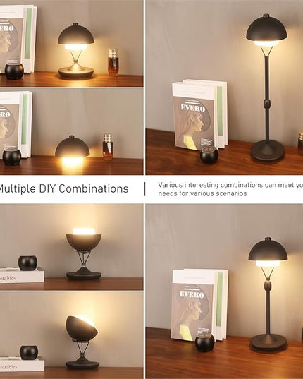 Modern Table Lamp Cordless Portable Desk Lamp, 2700K Stepless Dimming Rechargeable Battery Operated LED Lights for Bedroom, USB-C Charging, Restaurant/Bar/Night Light/Gifts (Sand Black)