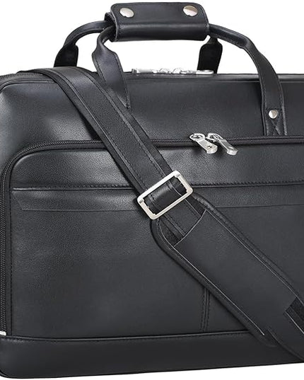 Masa Kawa Leather Briefcase for Men 17/15.6" Laptop Crossbody Shoulder Messenger Bag Business Travel Work Attache Case