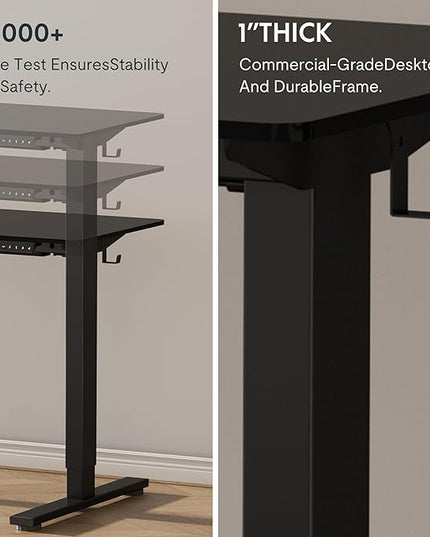 FLEXISPOT EN1 One-Piece Standing Desk with 1-Inch Thick Desktop, 55"x28" Electric Height Adjustable Desk for Home Office & Multi-Device Workstations, Black