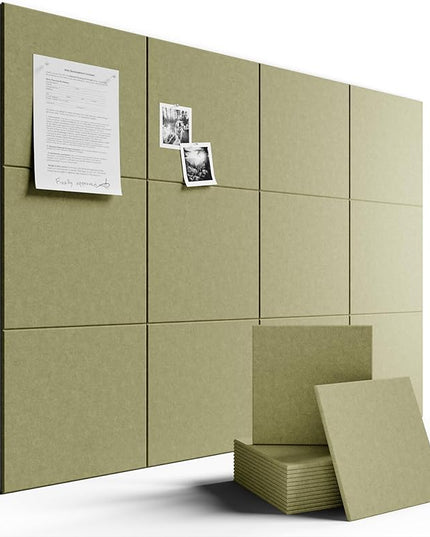 Fluxynara Large Felt Bulletin Board 48" x 36" Cork Board Alternative-12 Pack with 70 Safe Removable Adhesive Tabs, Cork Boards for Walls Cork Board for Home Office Classroom Pin Board (Olive Green)