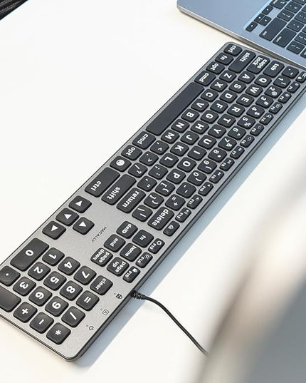 Macally Wired Keyboard for Mac (USB C + A) - Large Print and Backlit for Apple - 107 Key Full Size Large Letters USB C Keyboard for MacBook Pro/Air, Mac mini, iMac