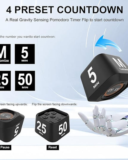 Rotating Visual Pomodoro Timer 5, 25, 10, 50 Min Custom Countdown, Rechargeable Cube Desk Productivity Flip Timer with Detachable Silicone Case, Ideal for ADHD Tool Study Work School (Green)
