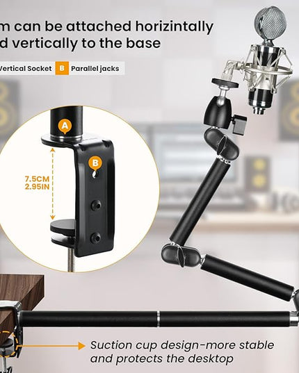 TARION Desk Camera Mount Stand Heavy Duty Articulated Camera Arm Articulating Table Mount Stand Adjustable Flexible Gear Joints TKA01-L