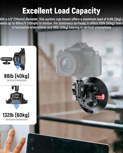 NEEWER 4.5" Suction Cup Camera Mount with Ball Head Magic Arm, 1/4" 3/8" ARRI Holes, Quick Release Car Mount with Phone Holder & Action Cam Adapter Compatible with iPhone DJI Insta360, CA105